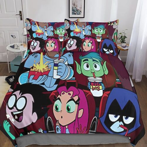 Housse De Couette Teen Titans Impression D Anime Parure De Lit En Microfibre Hypoallergique Housses De Couettes Avec ¿¿Clair Pour Garcon Enfant Fille A