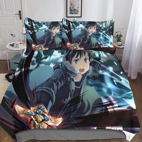 Sword Art Online Housse De Couette, D Anime Parure De Lit Housses De Couettes Microfibre Avec Fermeture ¿¿Clair Et Taies D'oreiller Parure De Couette R