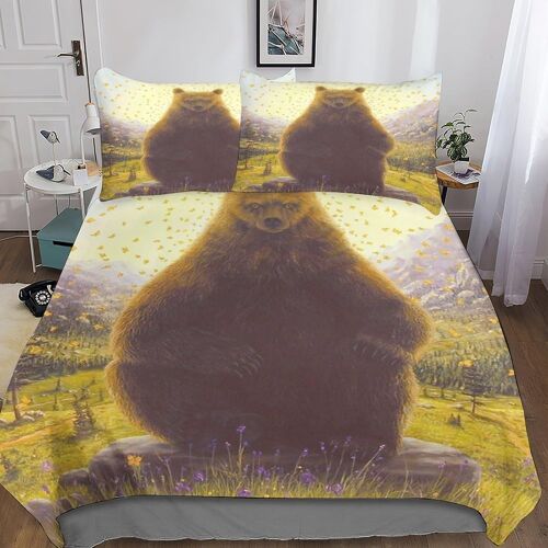 Bear Housse De Couette Avec Taies D'oreiller Animal Parure De Lit Housses De Couettes Microfibre Avec Fermeture ¿¿Clair Pour Adultes Adolescents Double