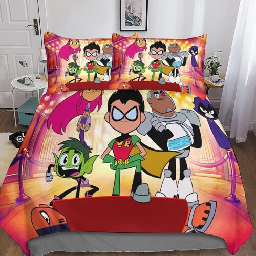 Teen Titans Housse De Couette Fille Avec Taies D'oreillers Parure De Lit Housses De Couettes Anime Microfibre Avec Fermeture ¿¿Clair Parure De Couette