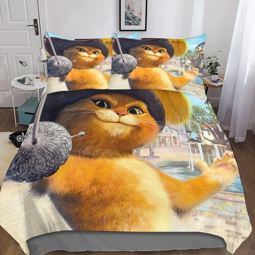 Puss In Boots Housse De Couette Parure De Lit De Housses De Couettes Anime Parure De Couette D Microfibre Avec Taies D'oreiller Pour Garcon Adolescent
