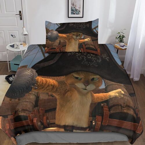 Housse De Couette Puss In Boots Imprim¿¿ Motif Parure De Lit Avec D'oreiller D Anime De Imprim¿¿ Literie En Microfibre,Housses De Couettes Pour Adultes