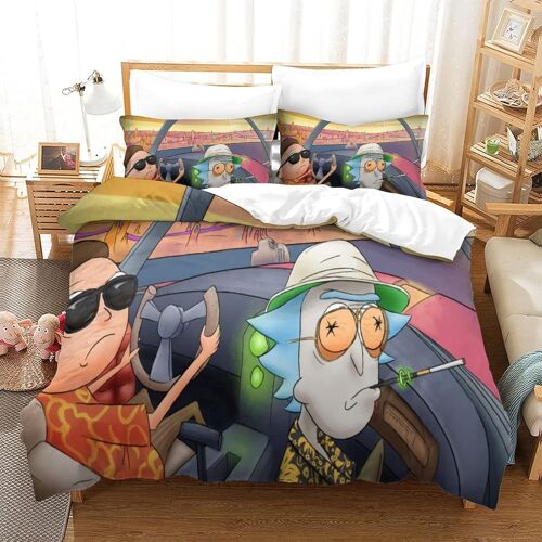 Rick And Morty Ensemble De Housse De Couette Imprim¿¿ D Avec Taie D'oreiller Zipp¿¿E Ensemble De Literie En Microfibre Douce Pour Enfants Adolescents Ho
