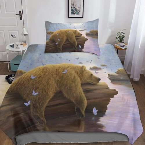 Housse De Couette Bear Imprim¿¿ Motif Animal Parure De Lit Housses De Couettes Avec Taies D'oreiller D Imprim¿¿ Literie En Microfibre,Pour Adultes Enfan