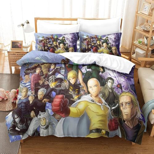 One-Punch-Man Parure De Lit Pi¿¿Ces En Microfibre Avec Taies D'oreiller Housse De Couette Pour Chambre Adultes D'enfant Single£¿Xcm£©