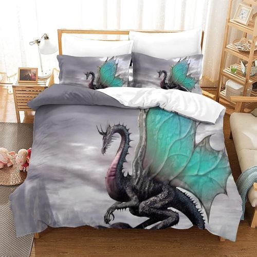 Dragon Ensemble Housse De Couett Imprim¿¿ D Et Taie D'oreiller ,Ultra Doux Microfibre Hypoallerg¿¿Nique £¬Ensemble Housse De Couette Avec Fermeture ¿¿Clai