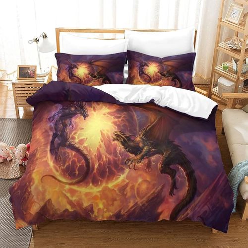 Dragon Ensemble Housse De Couett Imprim¿¿ D Et Taie D'oreiller ,Ultra Doux Microfibre Hypoallerg¿¿Nique £¬Ensemble Housse De Couette Avec Fermeture ¿¿Clai