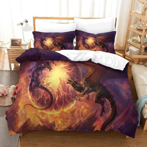 Dragon Ensemble Housse De Couett Imprim¿¿ D Et Taie D'oreiller ,Ultra Doux Microfibre Hypoallerg¿¿Nique £¬Ensemble Housse De Couette Avec Fermeture ¿¿Clai
