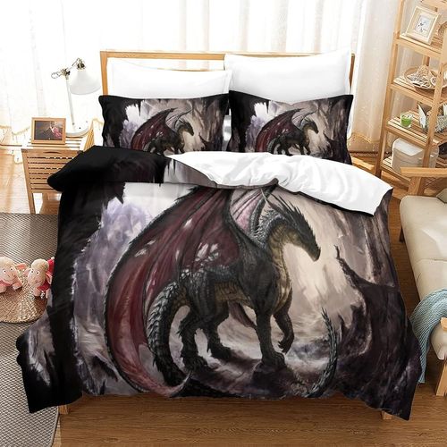 Dragon Ensemble Housse De Couett Imprim¿¿ D Et Taie D'oreiller ,Ultra Doux Microfibre Hypoallerg¿¿Nique £¬Ensemble Housse De Couette Avec Fermeture ¿¿Clai