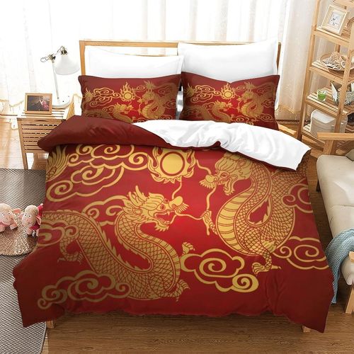 Chinese Zodiac Dragon Ensemble De Housse De Couette Imprim¿¿ D Avec Taie D'oreiller Zipp¿¿E Ensemble De Literie En Microfibre Douce Pour Enfants Adolesc