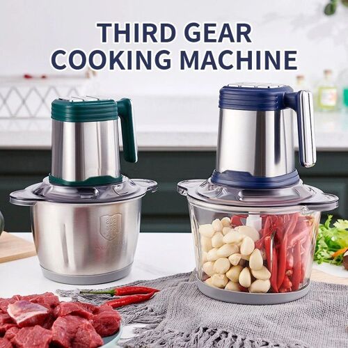 Hachoir Electrique, Bol Acier Inox 3L, Mixeur, Hachoir viande, Découpe légumes, 3 vitesse,4 lames acier inoxydable, noir