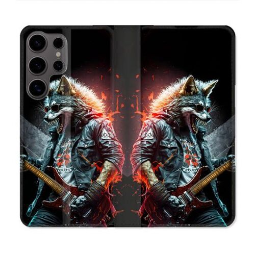 Housse Cuir Portefeuille Pour Samsung Galaxy S25 Ultra Musique Rock Loup