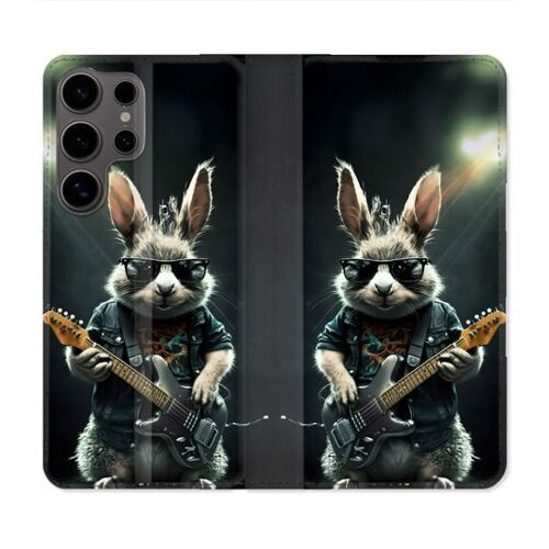 Housse Cuir Portefeuille Pour Samsung Galaxy S25 Ultra Musique Rock Lapin