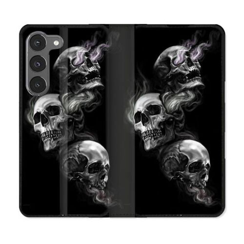 Housse Cuir Portefeuille Pour Samsung Galaxy A26 5g Tete De Mort Triple
