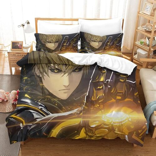 One-Punch-Man Housse De Couette Anime D Motif Imprim¿¿ Parure De Lit En Microfibre Avec Fermeture ¿¿Clai Avec Taies D'oreiller King£¿Xcm£©