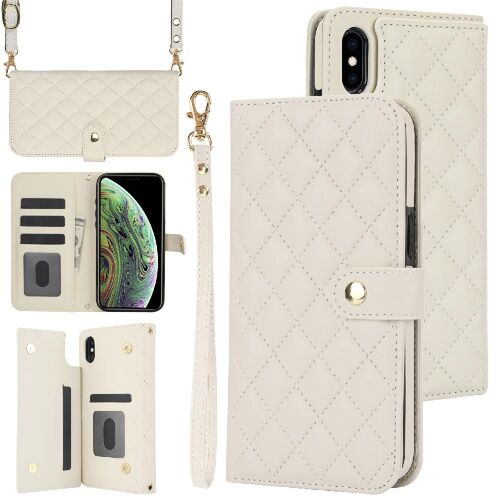 Étui Pour Iphone Xs Max Étui Portefeuille En Cuir Protection Premium Fonction De Support Style Crossbody Avec 5 Fentes Pour Cartes Brosse Antivol - Blanc