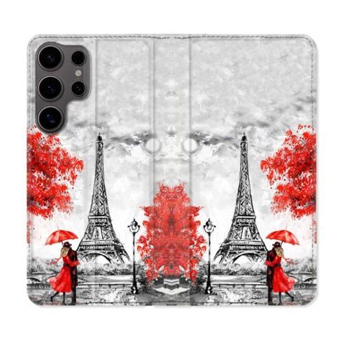 Housse Cuir Portefeuille Pour Samsung Galaxy S25 Plus Voyage France Paris Rouge