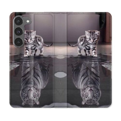Housse Cuir Portefeuille Pour Samsung Galaxy A56 5g Animal Chat Reflet
