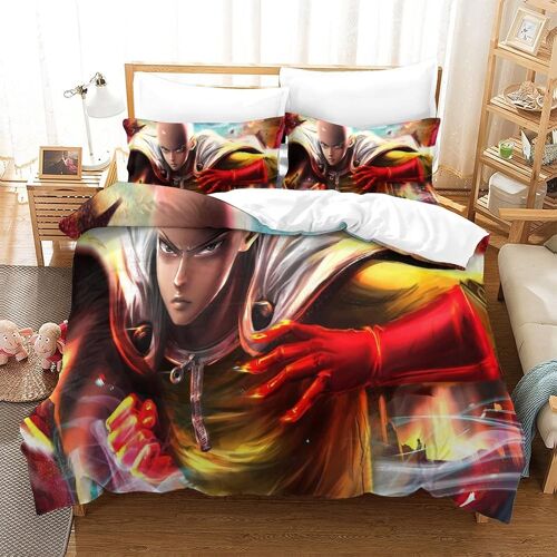 One-Punch-Man Parure De Lit Imprim¿¿E En D Pi¿¿Ces,Housse De Couette En Polycoton Douce Et Confortable,Avec Housse De Couette ¿¿ Fermeture ¿¿Clair Dissim