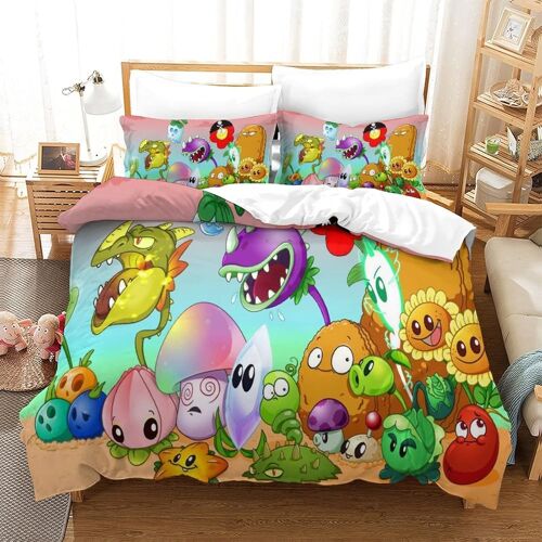 Parure De Lit Plants Vs Zombies Pour Enfants,Adultes - Games Housse De Couette Pour Chambre ¿¿ Coucher - En Microfibre Avec Taies D'oreiller Double£¿Xcm