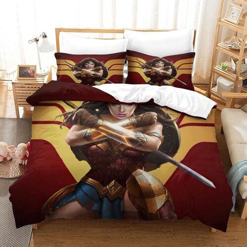 Wonder Woman Housse De Couette D Gal Gadot Parure De Lit Pour Enfant Adultes Housse De Couette Avec Fermeture ¿¿Clair + Taies D'oreiller Double£¿Xcm£©