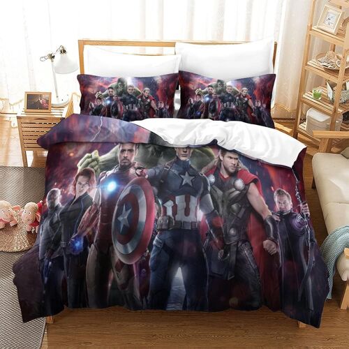 Superhero Housse De Couette D The Avengers Parure De Lit Pour Enfant Adultes Housse De Couette Avec Fermeture ¿¿Clair + Taies D'oreiller Single£¿Xcm£©