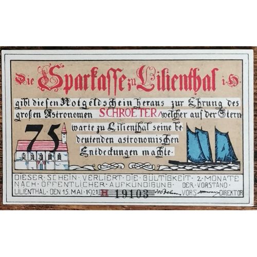 Billet Allemagne 75 Pfennig 05/1921 Lilienthal Grm 802,12 3/3