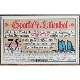 Billet Allemagne 75 Pfennig 05/1921 Lilienthal Grm 802,12 3/3