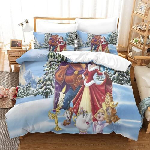 Beauty And The Beast Ensemble De Literie Imprim¿¿ D Ensemble De Pi¿¿Ces Housse De Couette En Microfibre Douce Avec Fermeture ¿¿Clair Cach¿¿E Taies D'orei