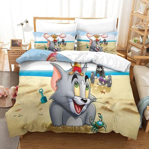 Tom&jerry Parure De Lit Imprim¿¿E En D Pi¿¿Ces, Housse De Couette En Polycoton Douce Et Confortable, Avec Housse De Couette ¿¿ Fermeture ¿¿Clair Dissimul