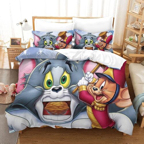 Tom&jerry Ensemble De Literie Imprim¿¿ D Housse De Couette ¿¿ Cartoon Th¿¿Me Pi¿¿Ces Avec Taies D'oreiller ¿¿ Fermeture ¿¿Clair Dissimul¿¿E Et Housse De Cou