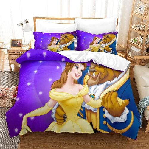 Beauty And The Beast Housse De Couette D Imprim¿¿ Cartoon Role - Parure De Lit Microfibreavec Fermeture ¿¿Clair, Housse Couette Imprim¿¿ Avec Taies D'ore