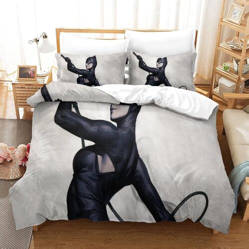 Catwoman Housse De Couette ¿¿ Th¿¿Me Imprim¿¿E En D Ensemble De Literie En Microfibre Douce Ensemble De Pi¿¿Ces Avec Taie D'oreiller Housse De Couette Do