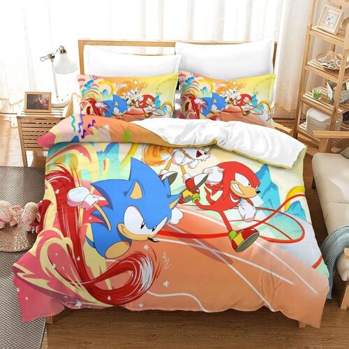 Sonic Sets Housse De Couette Avec Taies D'oreiller,D Game Characters Imprim¿¿ Microfibre Literie Parure De Lit Linge De Lit Avec Fermeture ¿¿Clair Doubl