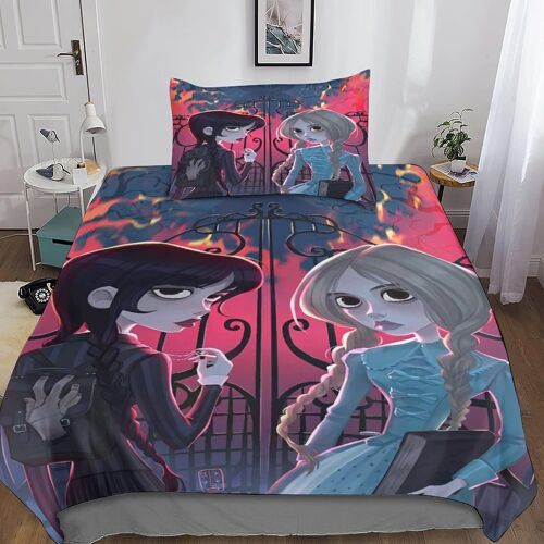 Adams Family Ensemble De Literie Imprim¿¿ En D Parure De Lit Housse De Couette Wednesday,Sets De Housse Couette En Microfibre,Doux Et Confortable Singl