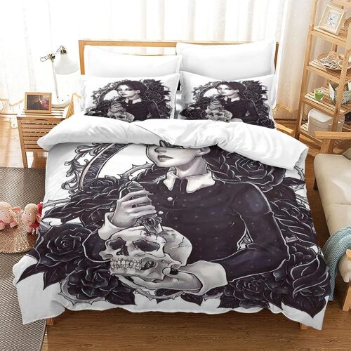 Adams Family Ensemble De Literie Imprim¿¿ D Ensemble De Pi¿¿Ces Housse De Couette En Microfibre Douce Avec Fermeture ¿¿Clair Cach¿¿E Taies D'oreiller Hou