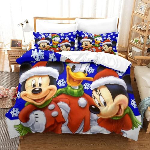 Parure De Lit Motif Mickey Mouse D,En Microfibre Douce Parure De Lit Avec Housse De Couette Et Taies D'oreiller,Ensemble De Literie Pour Enfants Adult