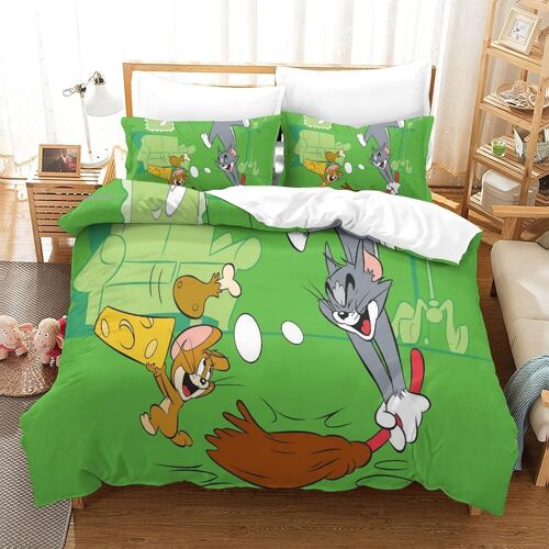 Tom&jerry Housse De Couette Imprim¿¿E En D Avec Taies D'oreiller Et Housse De Couette ¿¿ Fermeture ¿¿Clair Dissimul¿¿E, Parure De Lit Super Douce Et Facil