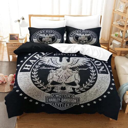 Harley Davidson Housse De Couette Skull D Motif Imprim¿¿ Parure De Lit En Microfibre Avec Fermeture ¿¿Clai Avec Taies D'oreiller Double£¿Xcm£©