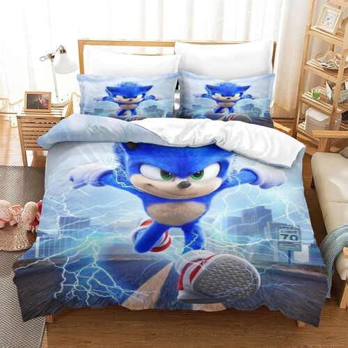 Sonic The Hedgehog Impression En D Sets De Housse De Avec Fermeture Eclair Couettes Cartoon Character Housse De Couette Microfibre ¿Adulte Gar? On Fil