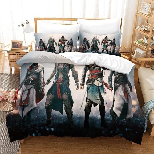 Assassin's Creed Thème D'impression D Housse De Couette En Microfibre Douce Ensemble De Literie Pièces Avec Fermeture Éclair Cachée Taie D'oreiller H