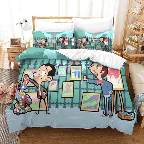 Parure De Lit Mr. Bean Pour Enfants,Adultes - Cartoon Housse De Couette Pour Chambre ¿¿ Coucher - En Microfibre Avec Taies D'oreiller King£¿Xcm£©