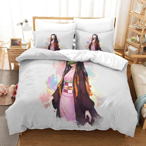 Demon Slayer Housse De Couette Parure De Lit Kamado Nezuko Avec Taies D'oreiller,Pour Déco Chambre Adulte Enfant Double¿Xcm¿