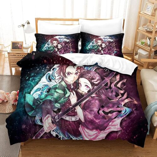 Demon Slayer Ensemble De Literie Imprimé D Housse De Couette À Anime Thème Pièces Avec Taies D'oreiller À Fermeture Éclair Dissimulée Et Housse De Co