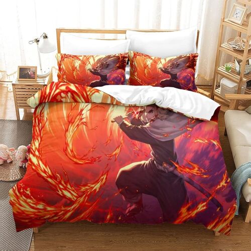 Demon Slayer Parure De Lit Pour Enfants Adulte Rengoku Kyoujurou Parure Housse De Couette Housse De Couette D Chambre Décor Pcs King¿Xcm¿