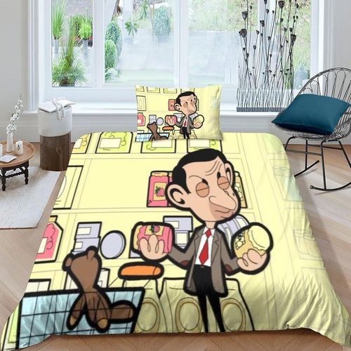 Parure De Lit Pièces Pour Mr. Bean Movie Comics Animation Impression D Housse De Couette En Microfibre Hypoallergique Avec Fermeture Éclair Si