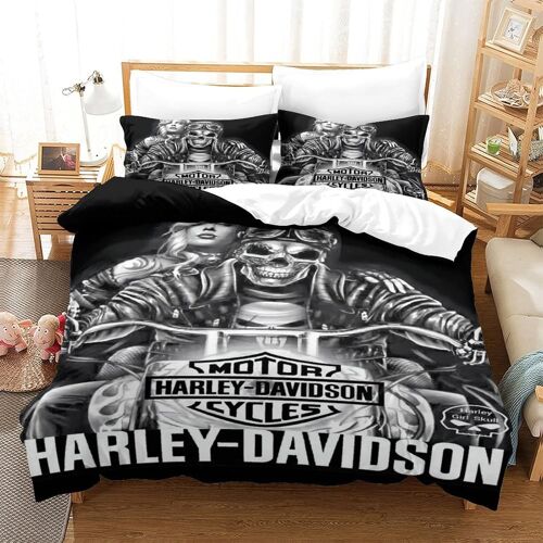 Harley Davidson Housse De Couette Parure De Lit Skull Avec Taies D'oreiller,Pour Déco Chambre Adulte Enfant King¿Xcm¿