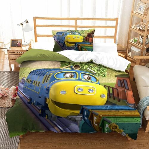 Parure De Lit Pi¿¿Ces Pour Chuggington Animated Train Impression D Housse De Couette En Microfibre Hypoallergique Avec Fermeture ¿¿Clair Single£¿