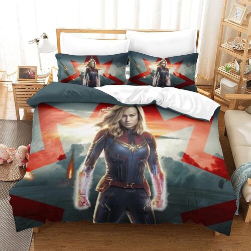 Captain Marvel Impression En D Housse De Couette¿Couette Microfibre Avec Fermeture Eclair Enfants Adultes¿Super Hero Ensemble De Housse De C Ouette Av