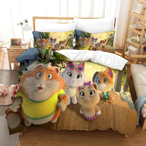 Gatti Impression En D Parure De Lit De Housse¿Pour Adulte Adolescents¿Animazione Cartoon Gatto Fumetto Animale Pièces Housses Pour Couettes Respiran